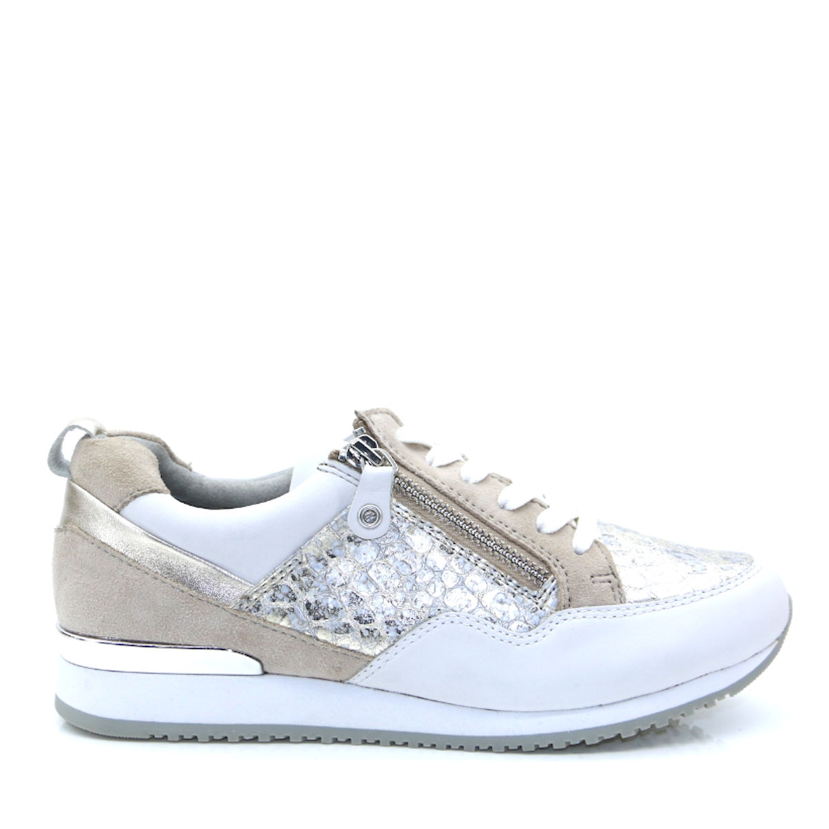 Caprice Ladies White/Silver Patent Leather Trainer | County Shoes ...