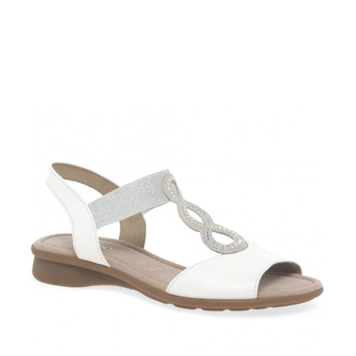 Gabor Merlin - Womens Embellished Open Toe White Flat Sandals