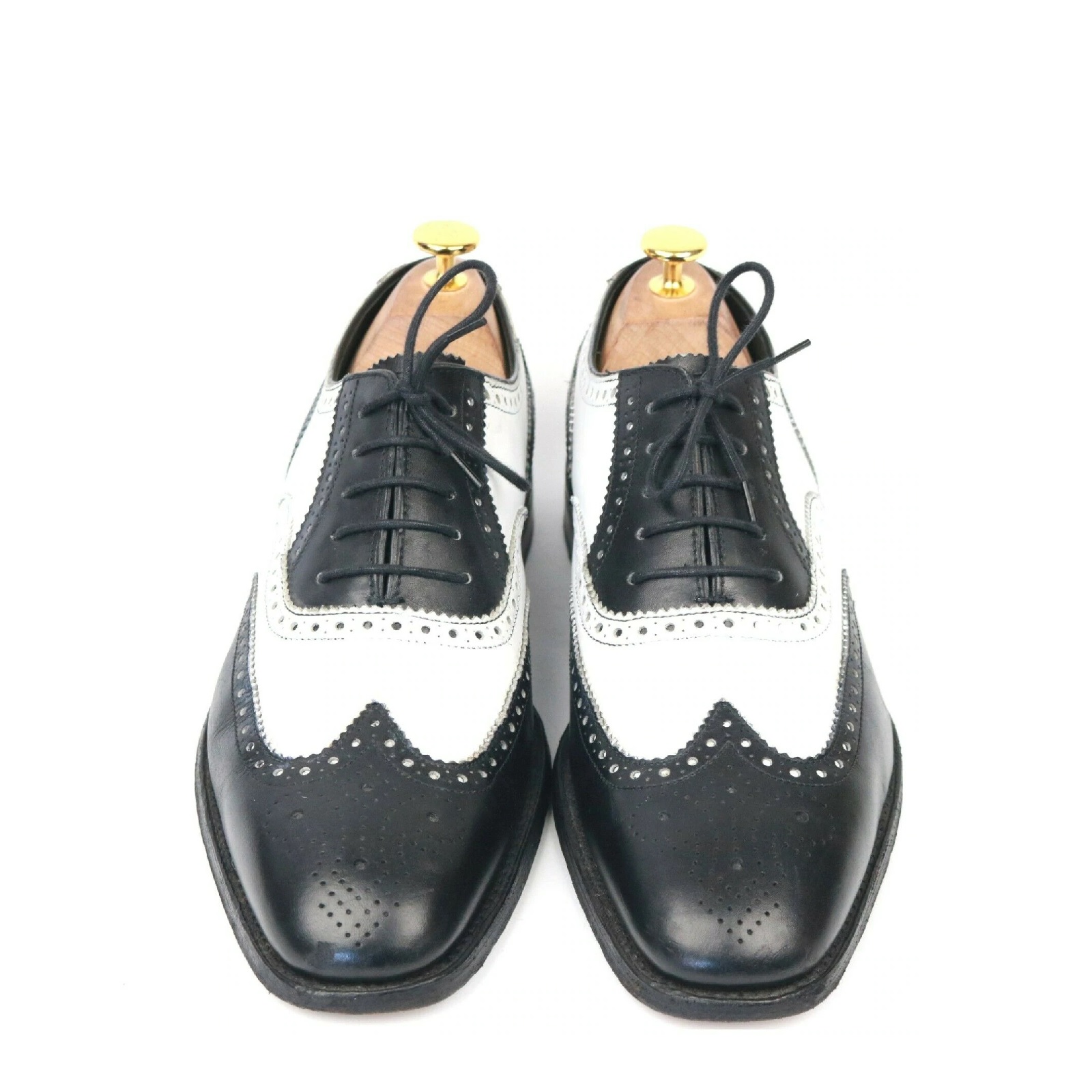 Loake Mens Sloane Black and White Lace-Up Brogue - County Shoes Dorchester