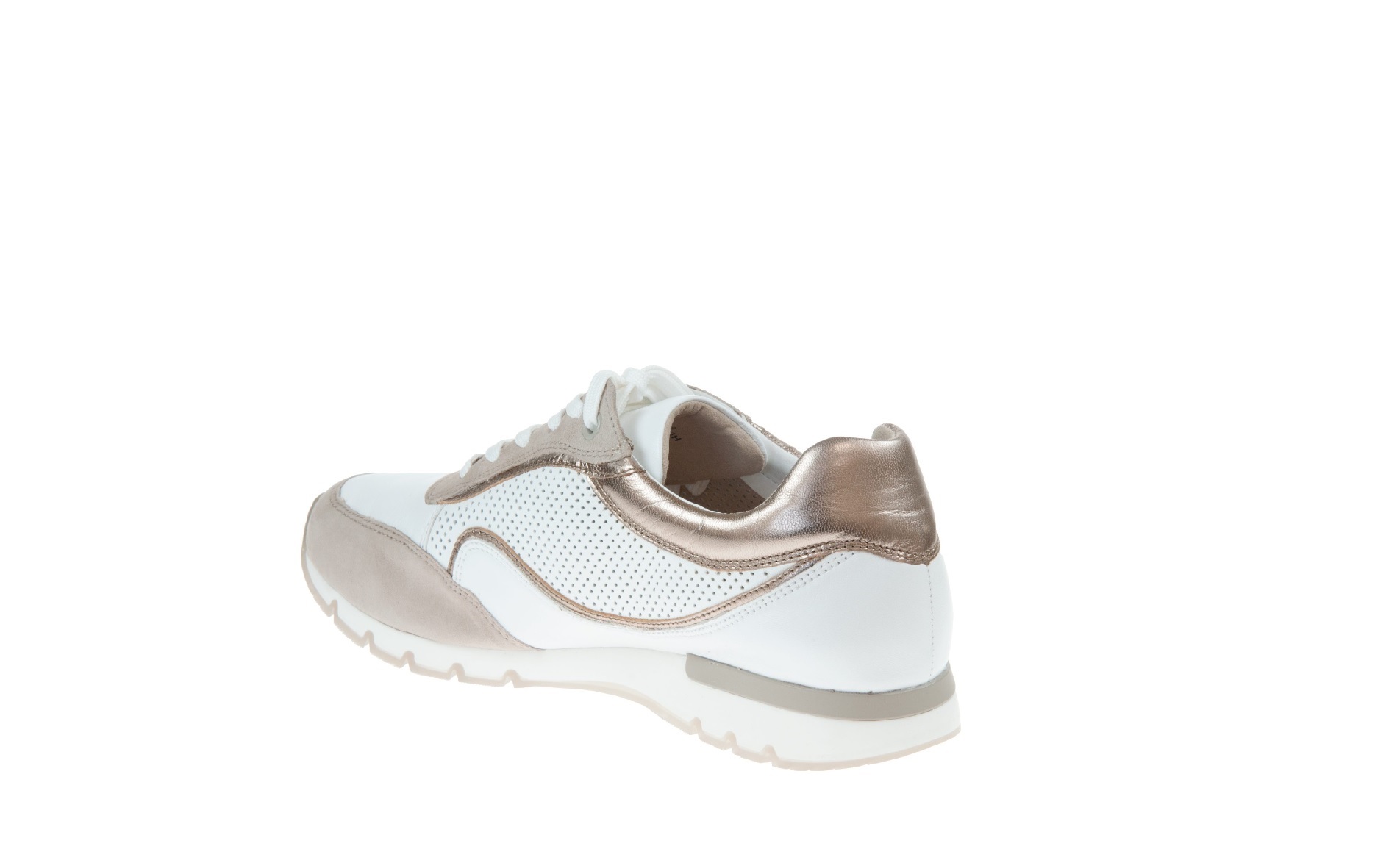 Caprice Ladies White/Taupe Wide Trainer - County Shoes Dorchester