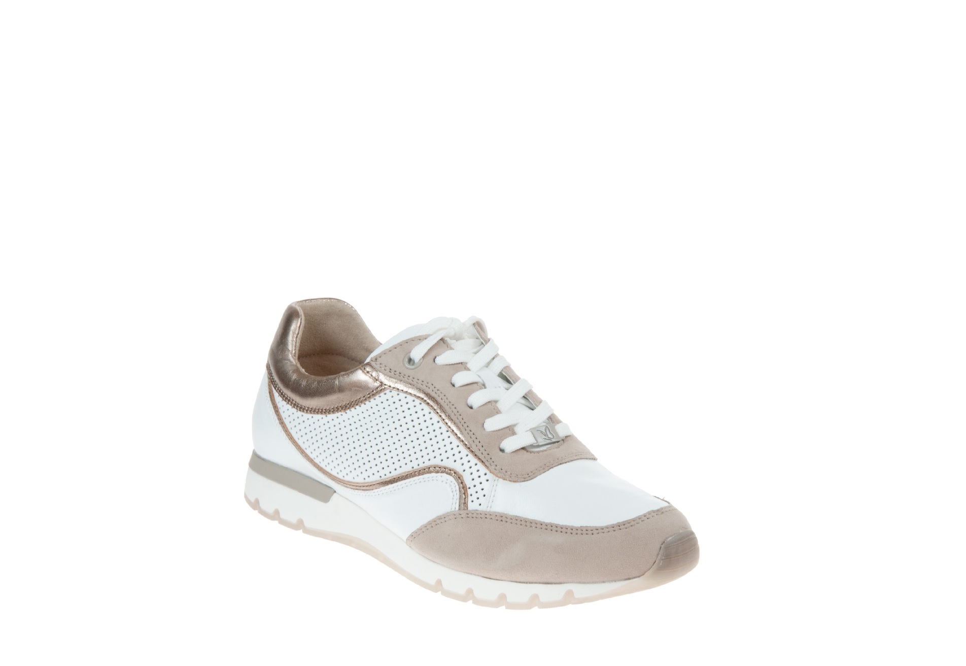 Caprice Ladies White/Taupe Wide Trainer - County Shoes Dorchester