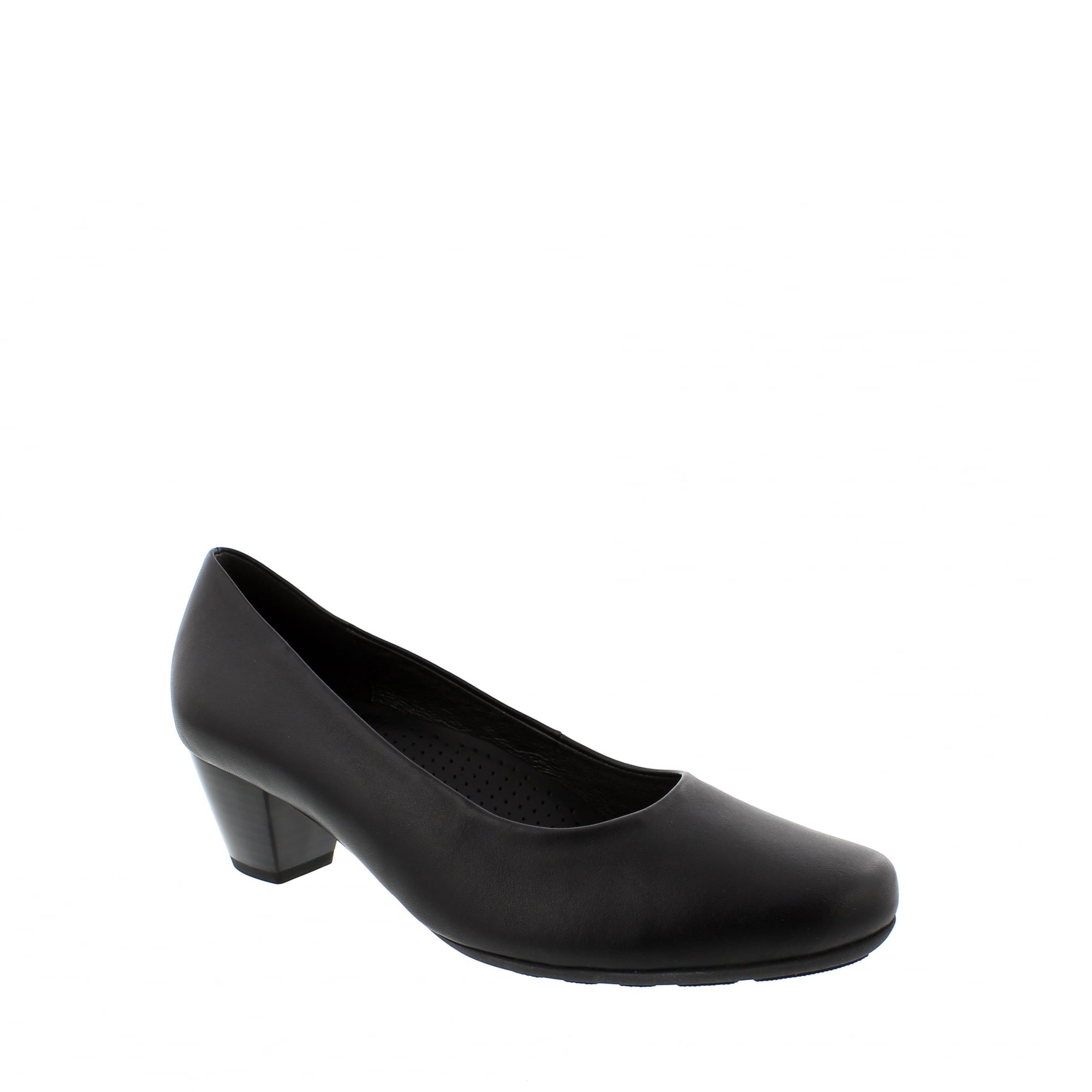 Gabor Ladies Black Leather Wide Fit Court Shoe - County Shoes Dorchester
