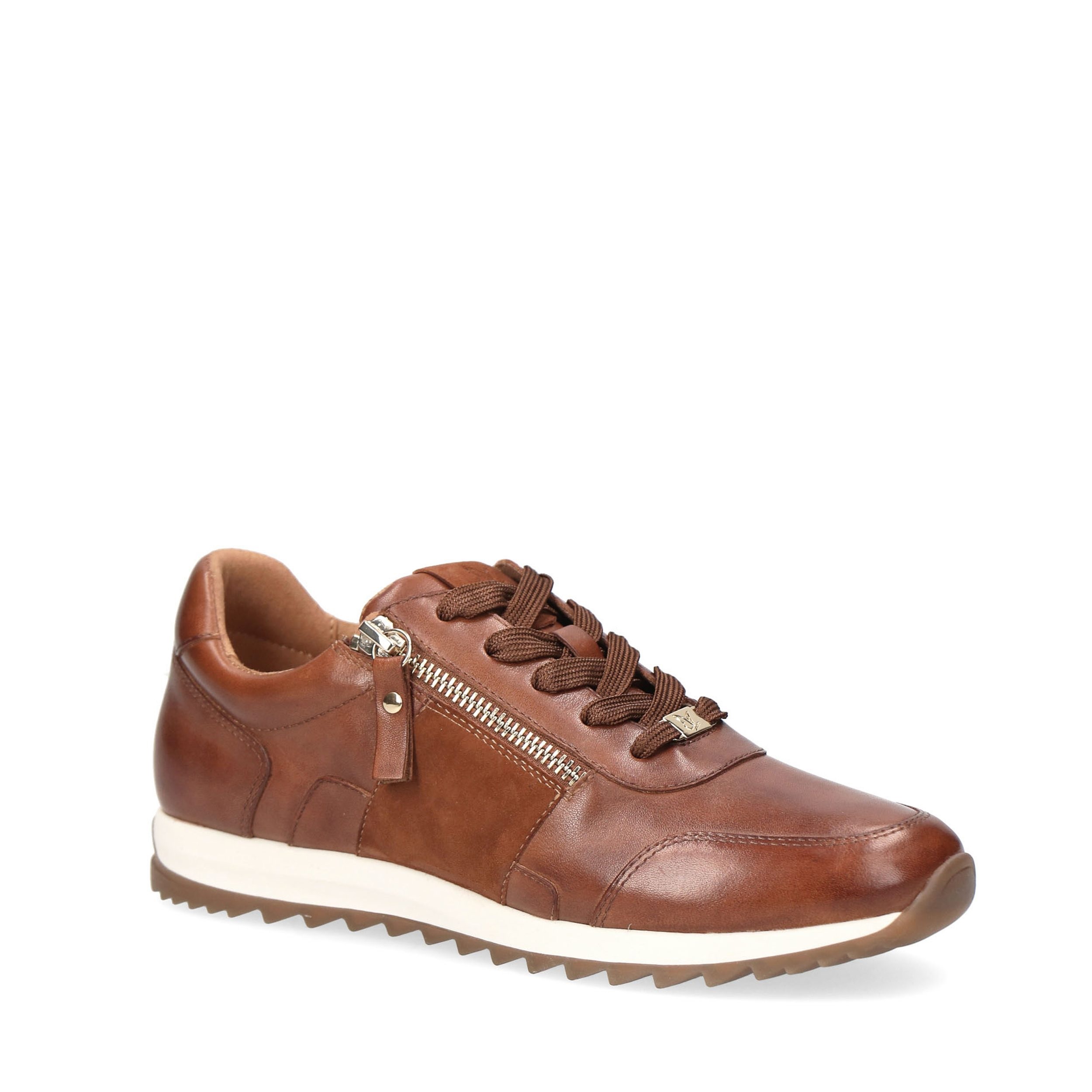 Caprice Ladies Lace-Up Wide Fitting Side Zip Cognac Sneaker/Trainer ...