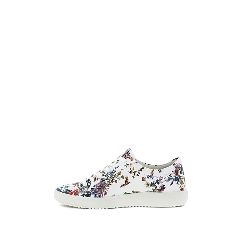 Ecco Ladies Soft 7 Wide Floral Print Leather Lace-Up Sneaker/Trainer ...