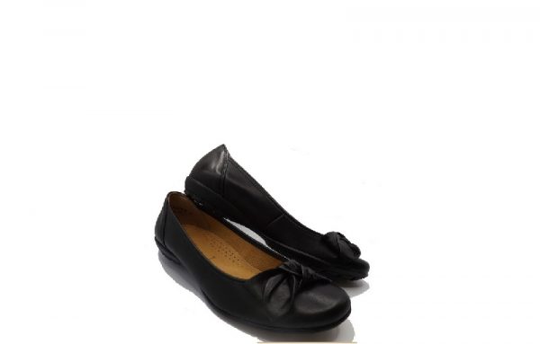 Gabor Ladies Black Leather Pump with Broad Leather Bow