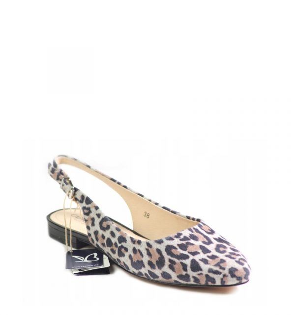 Caprice Ladies Flat Heeled Slingback Leopard Print Shoe
