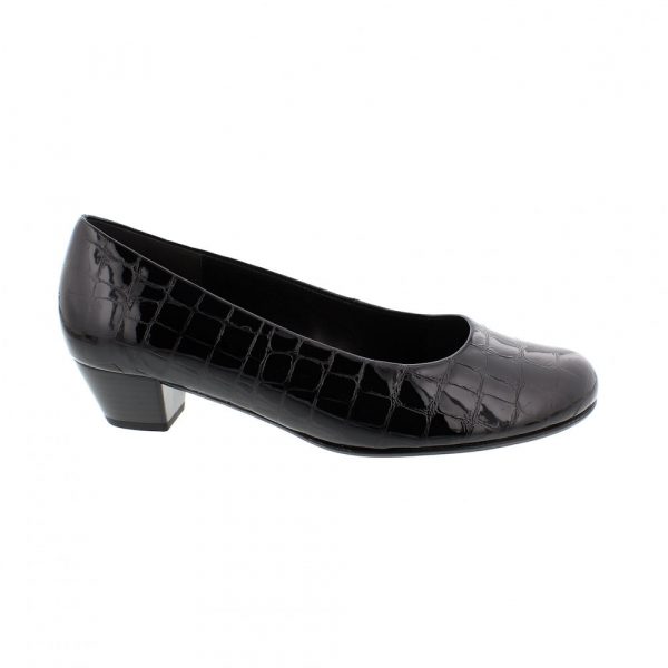 Gabor Ladies Wide Black Alligator Patent Leather Court Shoe - Image 4