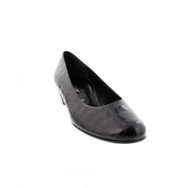 Gabor Ladies Wide Black Alligator Patent Leather Court Shoe - Image 3