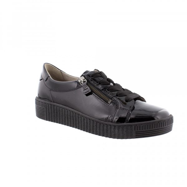 Gabor Ladies Black Patent Leather Sneaker/Lace-up Shoe